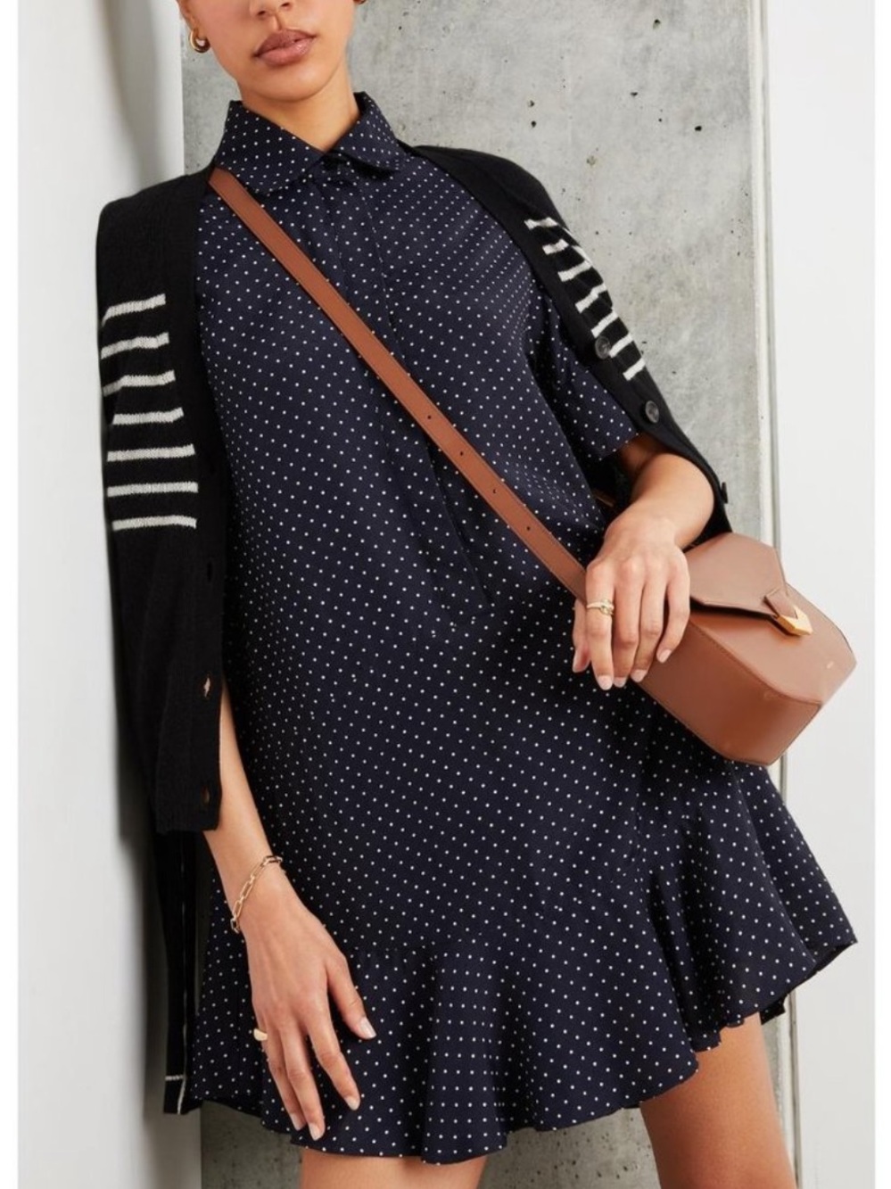 G. Label by Goop Denise Navy Blue Polka Dot Mini Shirt Dress Size 0